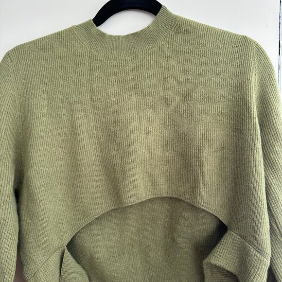 Green long-sleeved cropped sweater with tie -  AmyEnjoyLife - Large - Picture 2 of 6